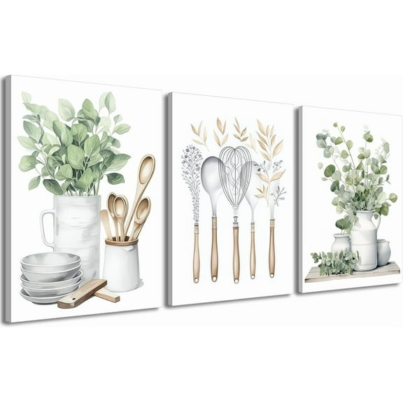 Food Kitchen Wall Art Set of 3, Colorful Dining Room Cheese Coffee Fries Wall Decor Paintings, Vintage Dark Flower Kitchen Poster Canvas Prints Aesthetics Artwork 12x16 inch Framed