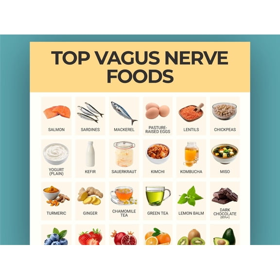 Food List Poster For Vagus Nerve, Food List, Healthy Diet Poster For Intestines, Anti-inflammatory And Stress Reducing Food Poster, Vagus Nerve Diet Poster, Vagus Nerve Food List Poster
