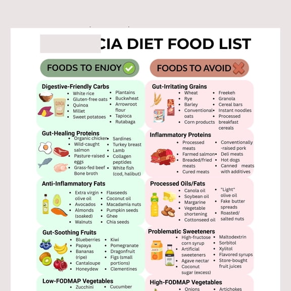 Food List Poster What To Eat And Avoid For Gut Health Poster Digestive Health Chart Poster SIBO Friendly Poster