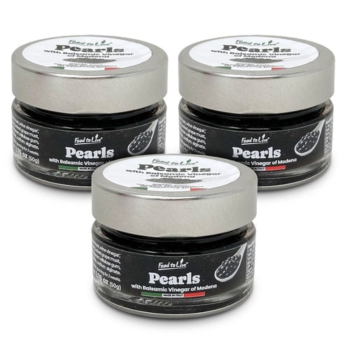 Food to Live Black Pearls with Balsamic Vinegar of Modena, 50g  Authentic Italian Aceto Balsamico Black Caviar, Perfect for Salads, Desserts and Cocktails, Vegan. Product of Italy (Pack of 3)