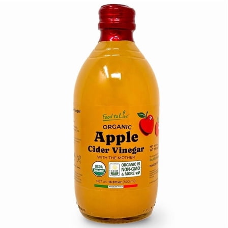 Food To Live Organic Apple Cider Vinegar, 500 ml – Raw Italian Natural Vinegar with the Mother, Unfiltered, Unpasteurized, Non-GMO, Vegan, Bulk, Glass Bottle (Pack of 1)