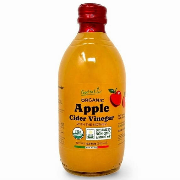 Food To Live Organic Apple Cider Vinegar, 500 ml – Raw Italian Natural Vinegar with the Mother, Unfiltered, Unpasteurized, Non-GMO, Vegan, Bulk, Glass Bottle (Pack of 1)
