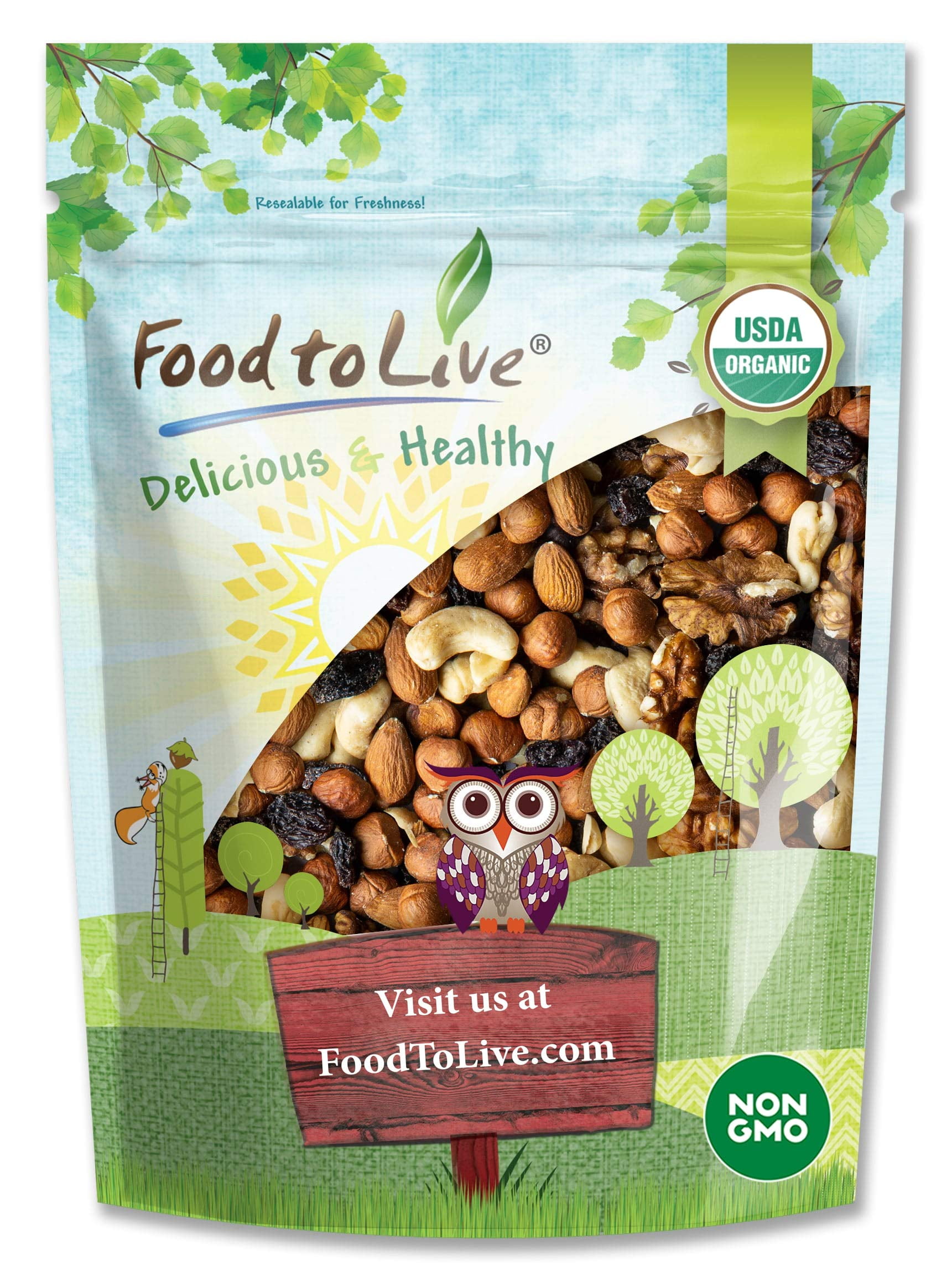 Food to Live Organic DPF11Go Raw Trail Mix, 4 Pounds - Raw and Non-GMO Snack Mix Contains Walnuts, Almonds, Cashews, Hazelnuts, and Raisins. Vegan Superfood, Kosher, No Added Sugar and Oil, Bulk