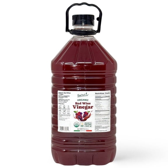 Food to Live Organic Red Wine Vinegar, 169 fl oz (5 L)  Italian Raw Unfiltered Wine Vinegar, Non-GMO, Vegan, No Added Sugar, Perfect for Salad Dressings, Marinades and Cooking (Pack of 1)