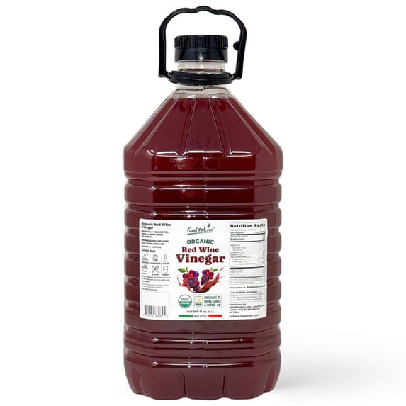 Food to Live Organic Red Wine Vinegar, 169 fl oz (5 L) – Italian Raw Unfiltered Wine Vinegar, Non-GMO, Vegan, No Added Sugar, Perfect for Salad Dressings, Marinades and Cooking (Pack of 1)