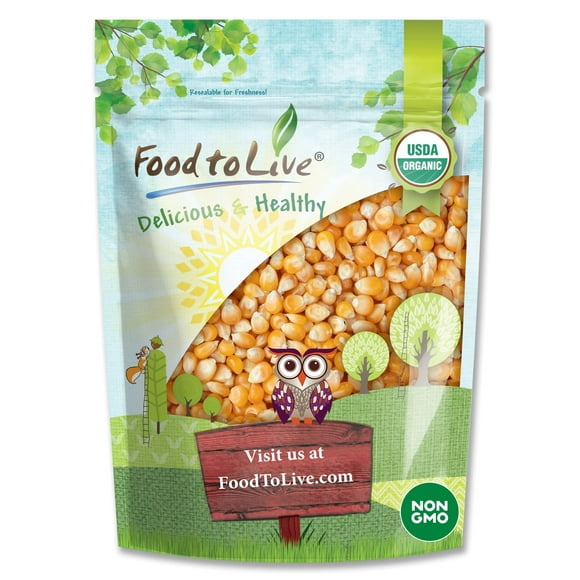 Food to Live Organic YYF14 Yellow Popcorn - Non-GMO 100% Whole Grain, No Additives, No Preservatives, Vegan, Bulk. Theater-Quality Popcorn. Easy to Make. High Fiber, and Low-Calorie Snack