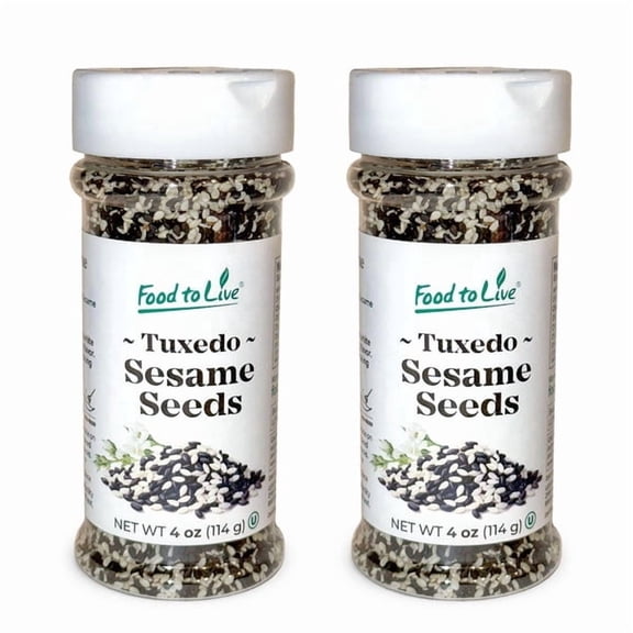 Food to Live Tuxedo Sesame Seeds, 4 oz - Black and White Sesame Seed Mix in Jar, Ideal for Sushi, Rice, Salad, and Poke Bowls, Vegan, Kosher, Pack of 2