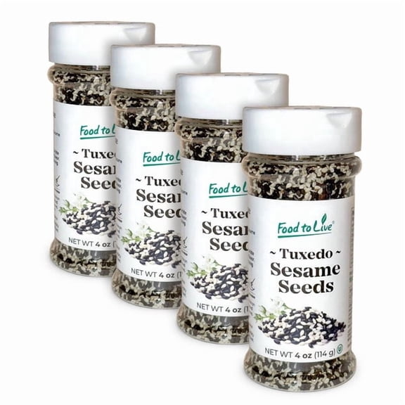 Food to Live Tuxedo Sesame Seeds, 4 oz - Black and White Sesame Seed Mix in Jar, Ideal for Sushi, Rice, Salad, and Poke Bowls, Vegan, Kosher, Pack of 4