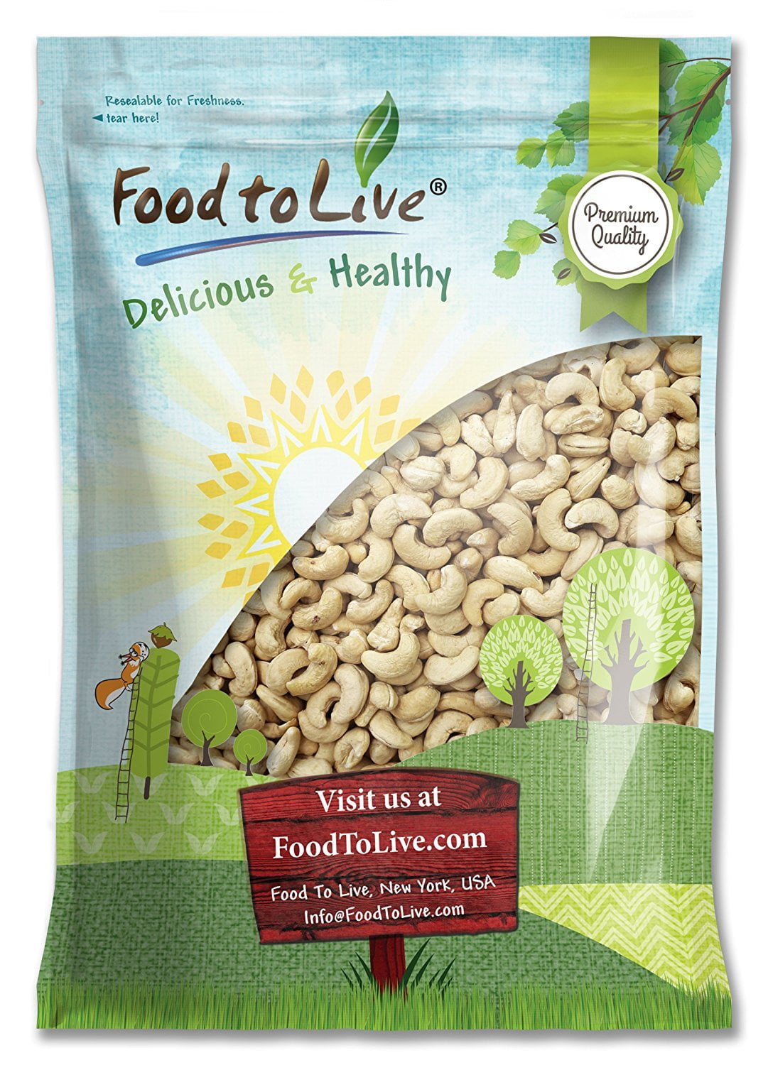 Food to Live YPF5 Raw Cashews, 8 Pounds Deluxe Whole Nuts, Unsalted