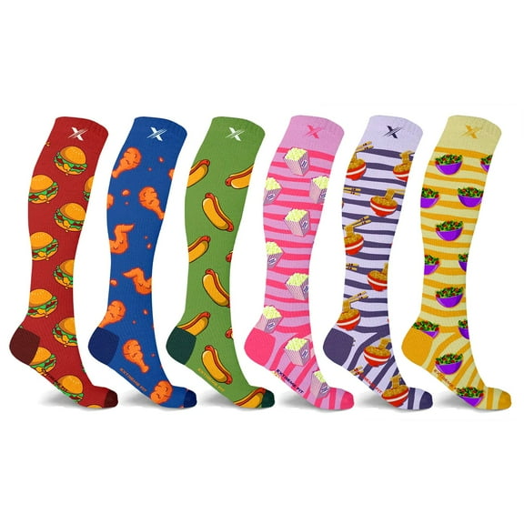 Food Lovers Expressive Knee-High Compression Socks - 6 Pair