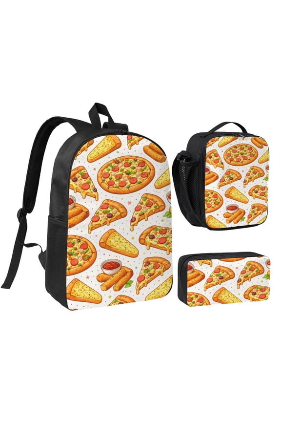 Food Lovers Pizza Backpack Set 3pc Including Backpack, Lunch Bag and Pen Bag Combination