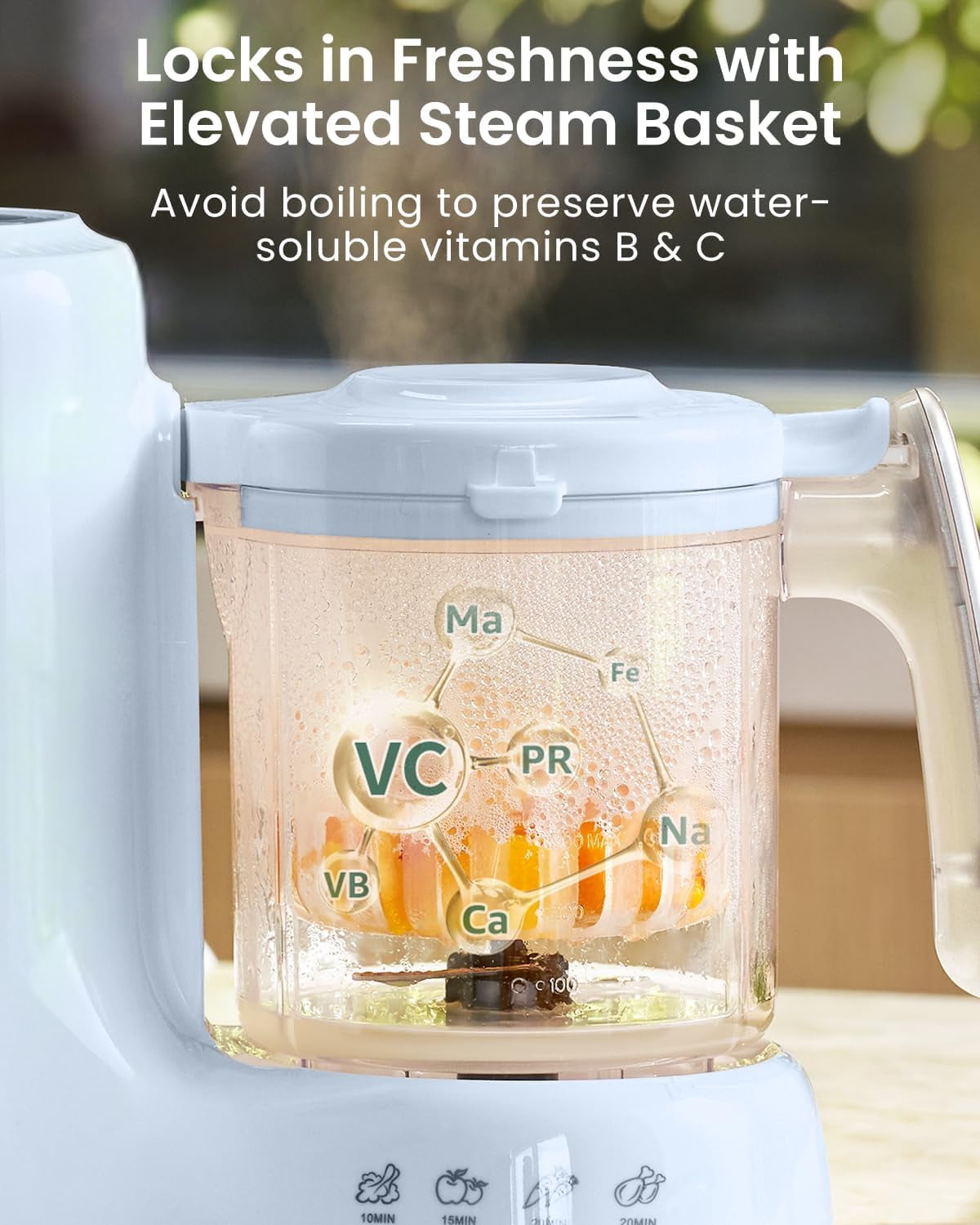 Food Maker with Steam Basket, One Step Processor Steamer Puree Blender Grinder Mills , Auto Cooking Grinding and Sterilizing for Healthy Homemade  Food, Blue