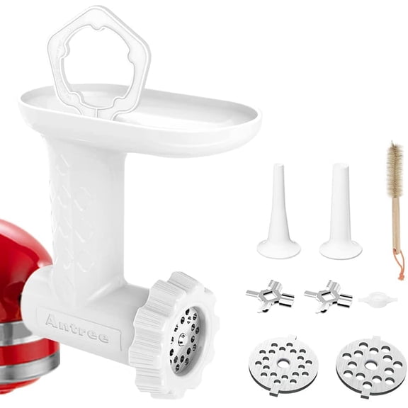 Food Meat Grinder Attachments for KitchenAid Stand Mixers, Excellent Food Grade Meat Grinder Accessories Meat Mixer Attachment Including 2 Sausage Stuffer Tubes Rust-proof and Durable