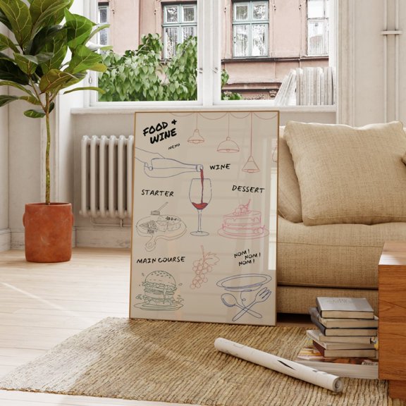 Food Menu Modern Maximalist Kitchen Decor Retro Illustrations Art, Stretched Canvas 8x10in