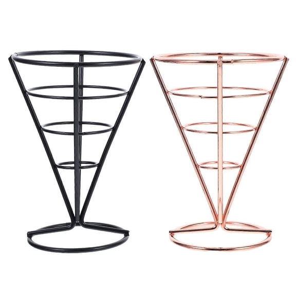 Food Metal Basket French Fries Cone Holder For Cocktail Events Stylish And Design In Black 2Pcs