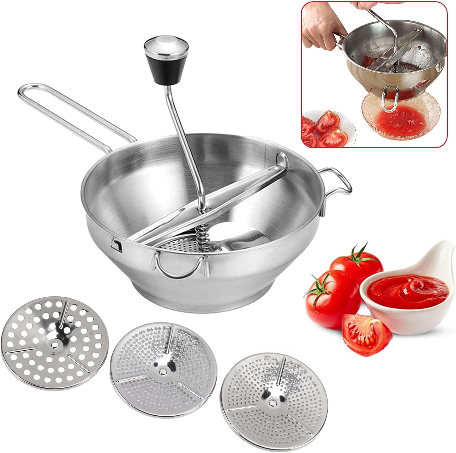 Food Mill Stainless Steel, Food Mill with 3 Discs, Handle Baby Food
