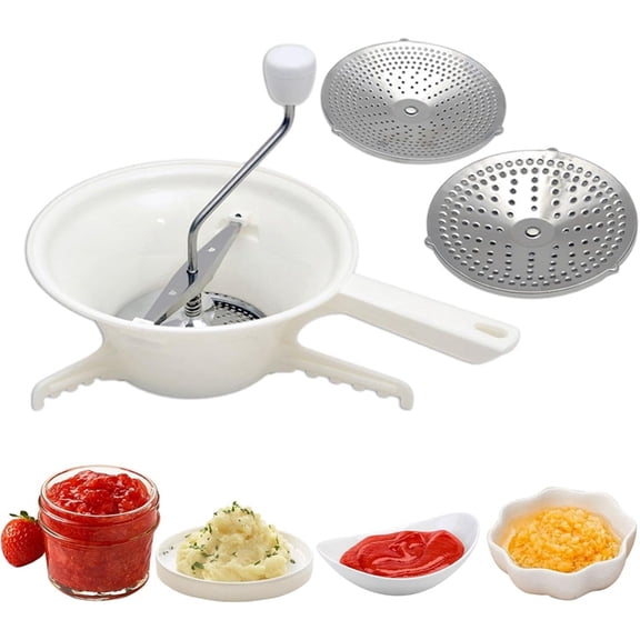 Food Mill for Vegetable Cutter with 3 Interchangeable Discs Food Mill Hand Cutter Milling for Tomato Sauce Potatoes