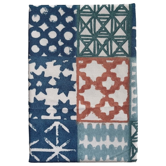 Food Network Blue Geometric Patchwork Indoor Outdoor Tablecloth 60x84 Ob