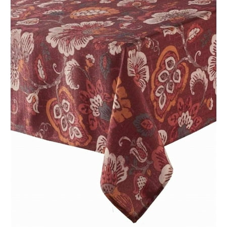Food Network Brown Floral Jacobean Bloom Tablecloth, Fabric Table Cloth 70 Round