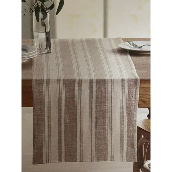 Food Network Farm Stripe Ivory & Beige Cotton Table Runner, 14x72