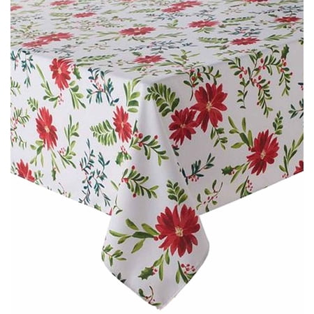 Food Network Holiday Poinsettia Microfiber Tablecloth Table Cloth 60X84 Oblong