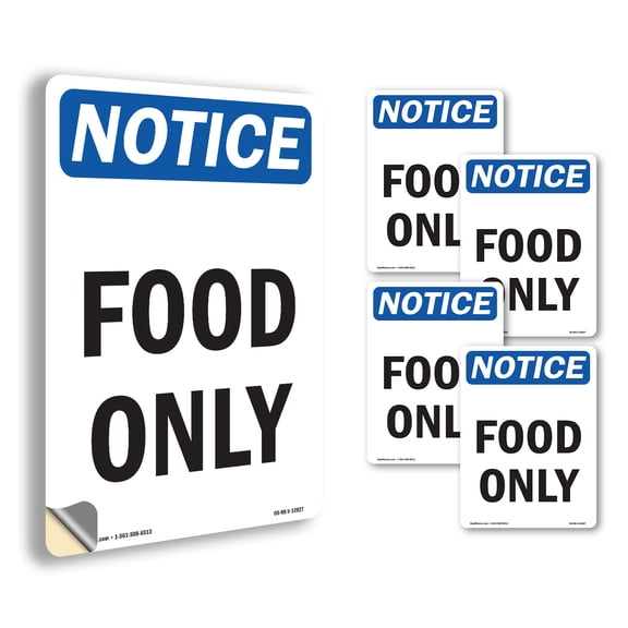 Food Only OSHA Notice Vinyl Decal Label 5 Inch x 3.5 Inch - 5 Pack
