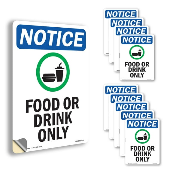 Food Or Drink Only With Symbol OSHA Notice Vinyl Decal Label 5 Inch x 3.5 Inch - 10 Pack
