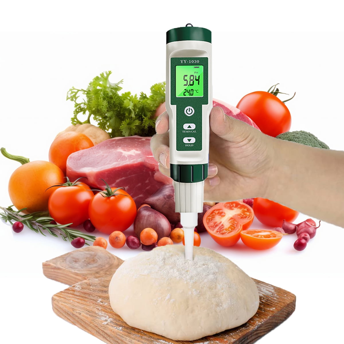 Food PH Meter, Digital PH Tester with High Accuracy pH Probe for Sourdough and Bread, Food pH Meter for Fruits, Meat, Cheese, Solid Samples and Water