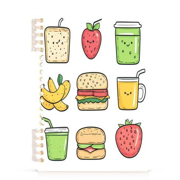 Food Pattern A5 8.3x5.7in PP Notebook, Adjustable Rings, 60 Sheets, Diary or Journey Note