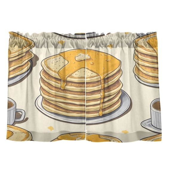 Food Pattern Design 27"x24" Linen Look Cafe Curtain Set with Privacy and UV Protection