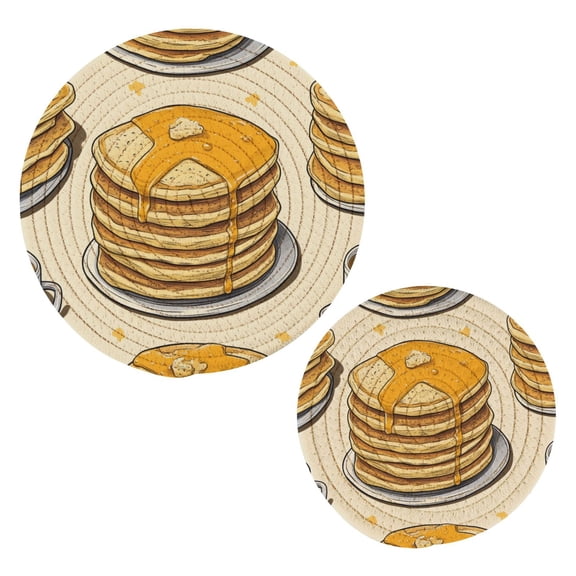 Food Pattern Design Cotton Braided Potholders, 2 Pack Heat-Resistant Pads 7.09'' and 9.45''