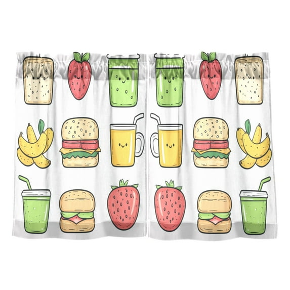Food Pattern Kitchen Curtains Tier Set 27x36 Inch 2 Panels Semi Sheer Light Filtering Privacy UV Protection