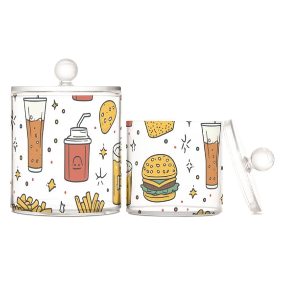 Food Pattern Translucent Plastic Cotton Swabs Canisters Large Medium Set