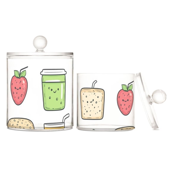 Food Pattern Translucent Plastic Cotton Swabs Canisters Large Medium Set