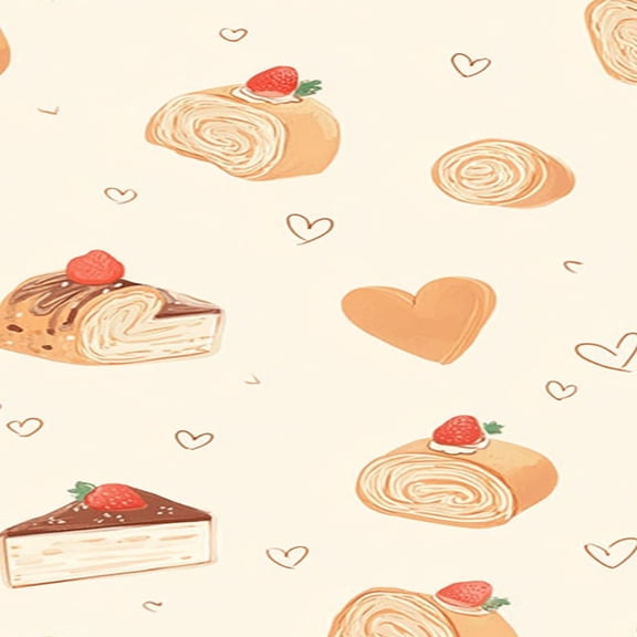 Food Peel and Stick Wallpaper 17.7in x 9.8ft Cute Strawberry Roll Cakes Hearts Soft Pastel Contact Paper Vinyl Waterproof Self Adhesive Wall Paper for Snacks Themed Party Cabinet Renter Friendly