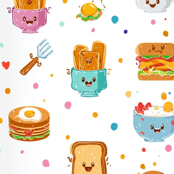 Food Peel and Stick Wallpaper 23.6in x 9.8ft Cute Cartoon Food Toast Burgers Pancakes Contact Paper Vinyl Waterproof Self Adhesive Wall Paper for Snacks Themed Party Cabinet Renter Friendly