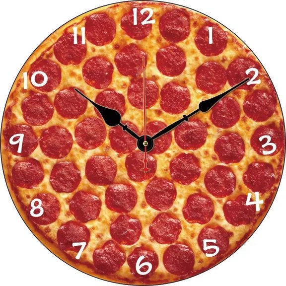 Food Pizza Custom Clock Round Digital Wall Clock Large Silent Clock Family Lovers Friends Gifts Wall Home Bedroom Decorative（12 Inch）