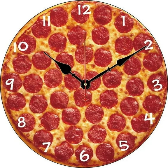 Food Pizza Custom Clock Round Digital Wall Clock Large Silent Clock Family Lovers Friends Gifts Wall Home Bedroom Decorative(10 Inch)
