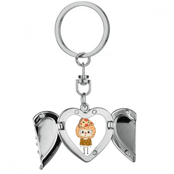 Food Pizza Vegetable Sausage Delicious UU Heart Angel Wing Key Chain Holder