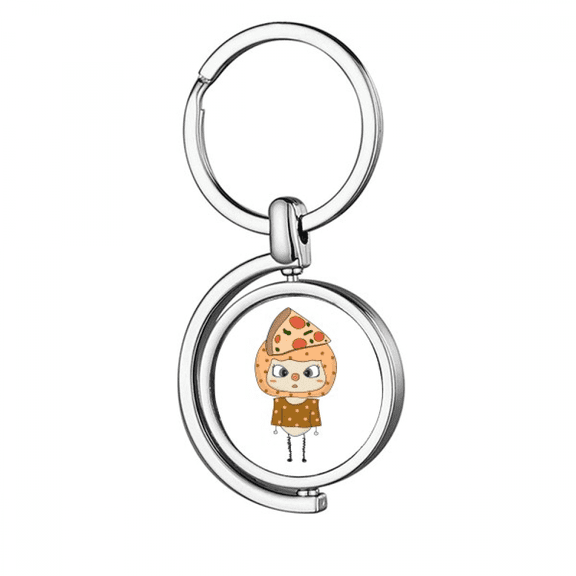 Food Pizza Vegetable Sausage Delicious UU Rotating Keychain Metal Keyring Holder