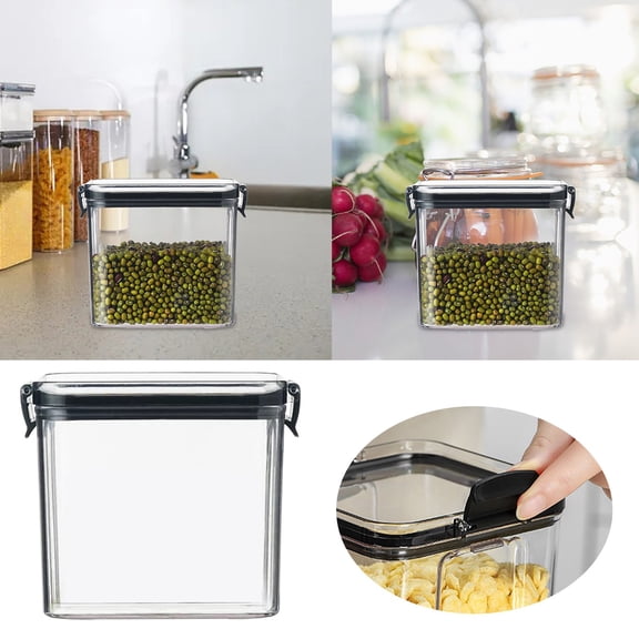 Food Prep Containers Glass Square Transparent Airtight Jar for Fresh Keeping Kitchen Storage with Lids Sturdy Glass Grain Snack Dried Fruit Storage Jar