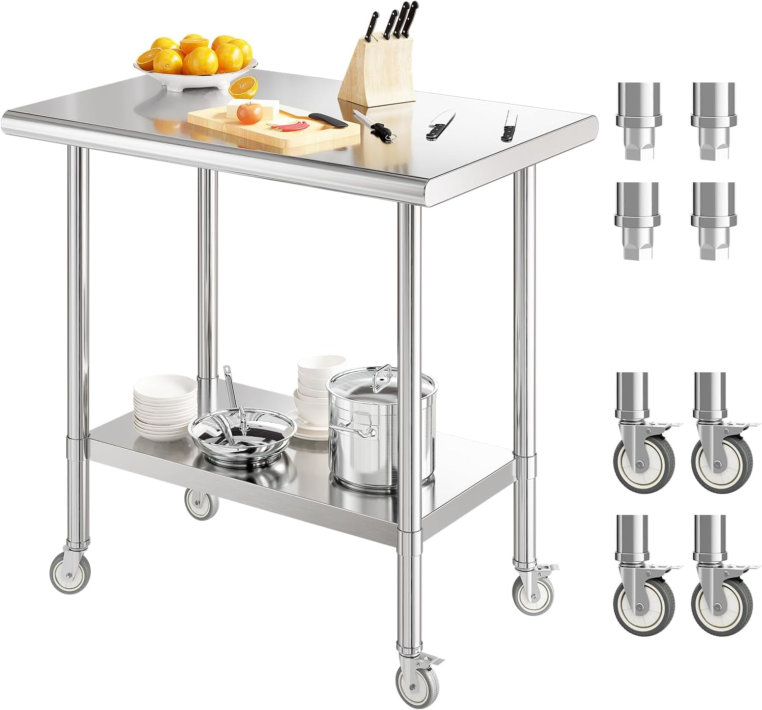 Food Prep Stainless Steel Table, Commercial Workbench with Caster Wheel ...
