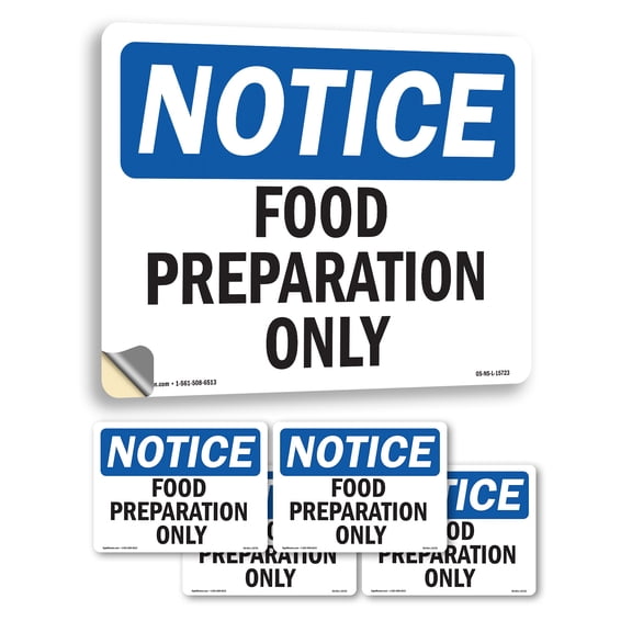 Food Preparation Only OSHA Notice Vinyl Decal Label 5 Inch x 3.5 Inch - 5 Pack