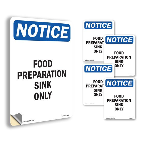 Food Preparation Sink Only OSHA Notice Vinyl Decal Label 5 Inch x 3.5 Inch - 5 Pack