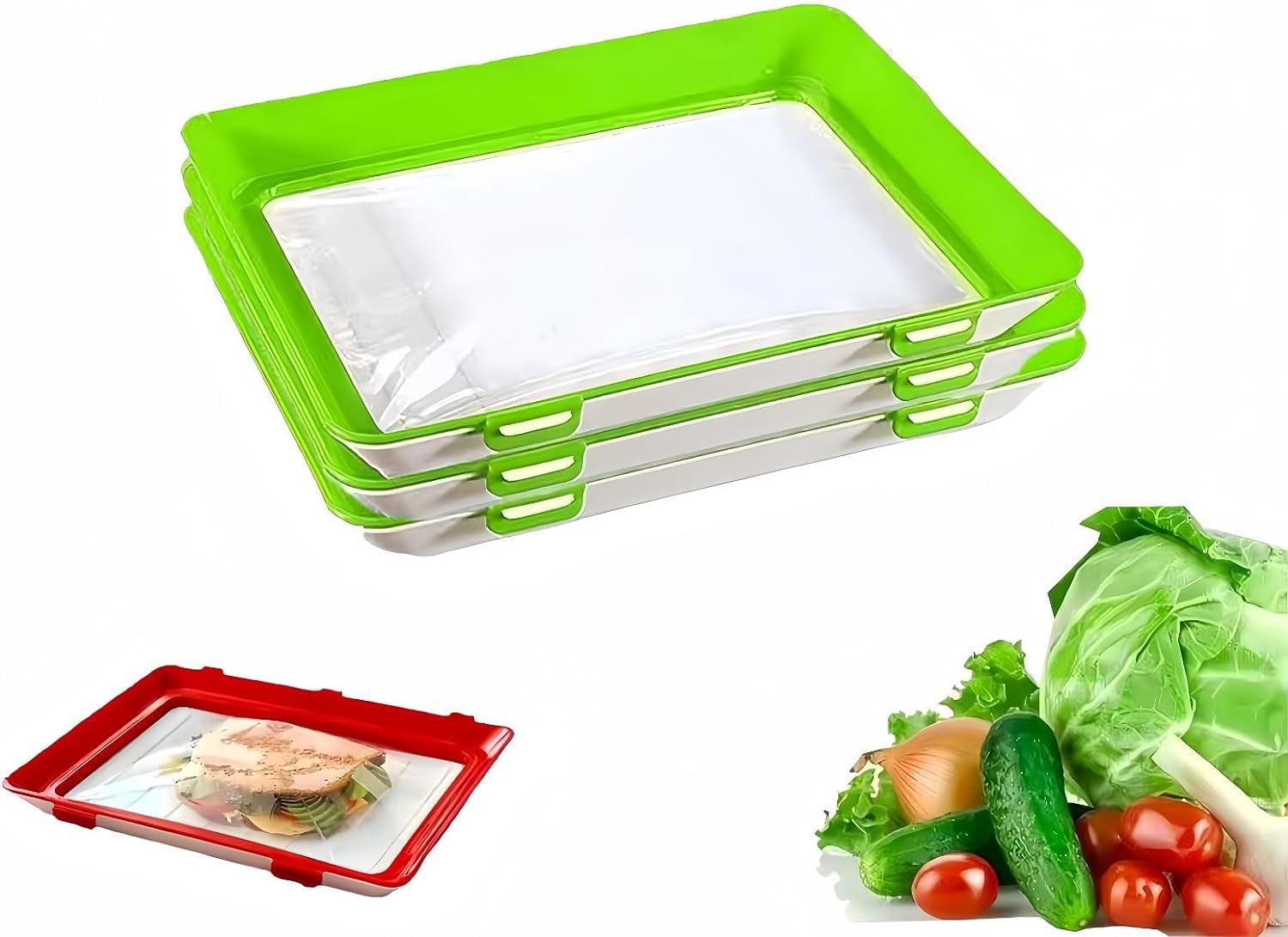 Food Preservation Tray With Stretch Cover, Food Plastic Preservation