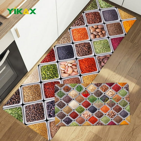 Food Printed Kitchen Carpet Balcony Hallway Non-slip Living Room Bedside Rug Floor Entrance Doormat Multiple Pattern Mat