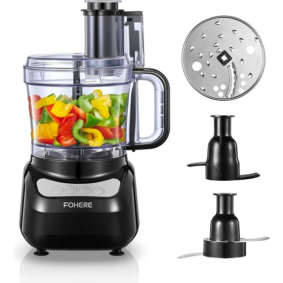 Food Processor, 12 Cup, 2-in-1 Feed Chute Chopper & Meat Grinder, 500 Watt Motor, BPA Free, Stainless Steel, Procesador de Alimentos for Mincing, Dicing, Shredding, Puree Kneading Dough