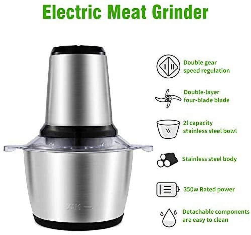 EZBASICS Electric Food Processor, Mini Food Chopper/Grinder for Kitchen, 2- Cup Capacity, 2 Speed Mode, with Sharp Blades, Silver 