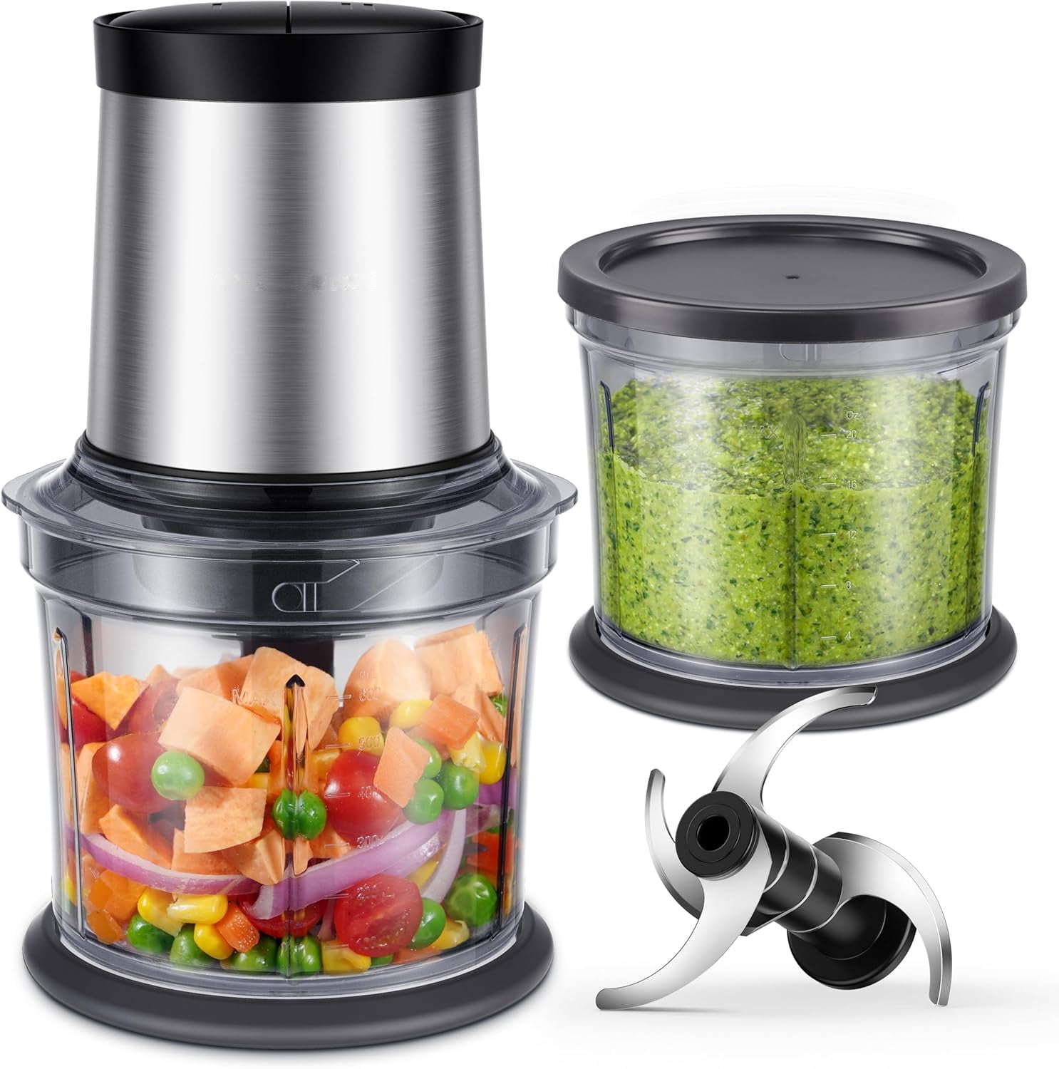 Food Processor 4 Cup, Electric Food Chopper, Small but PowerfulMeat Grinder with 2 Bowls, 2 Speed & 4 Blades for Vegetable, Meat, Nuts, Functions for Chopping, Dicing, Mixing and Puree