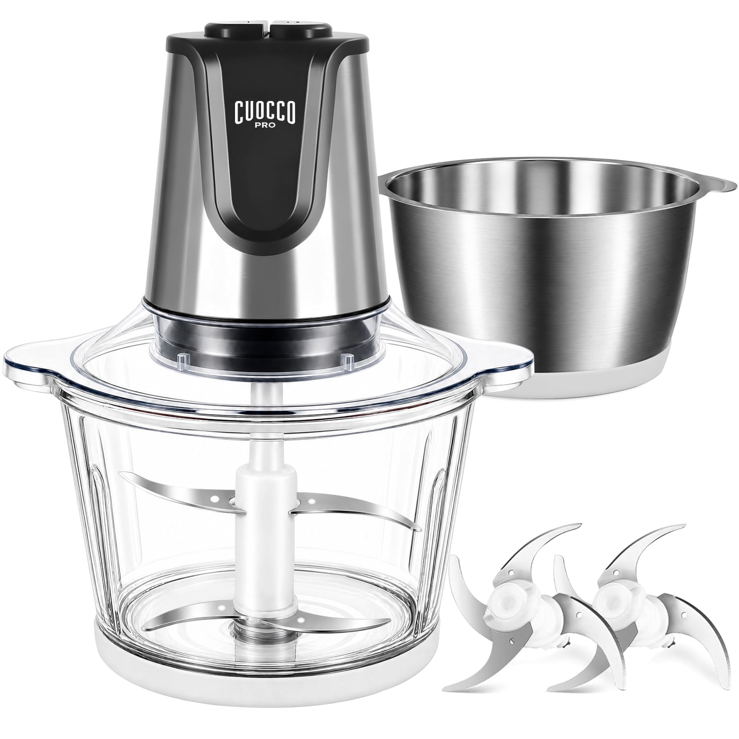 CUOCCO PRO 500W Food Processor, Electric Food Chopper with 2 Bowls (8 Cup+8 Cup), Meat Grinder for Vegetable, Baby Food, Salsa, Includes 2 Sets of Bi-Level Blad